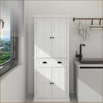 Cabinets 71" Kitchen Pantry Storage Cabinet with 4 Doors, Drawer &amp; 2 Adjustable Shelves, Freestanding for Dining/Living/Laundry Room, Snow White | Modern | MDF