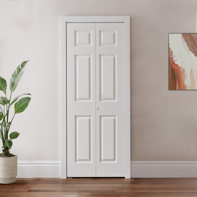 30"x 80" Raised 6 Panel White Primed Hollow-Core Interior Composite Bifold Closet Door