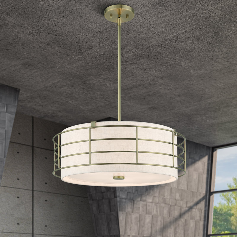 Niobrara 5 - Light Dimmable Drum Chandelier, Antique Brass