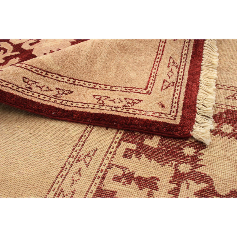 Tapis unique en laine noué à la main style Ziegler des années 2010 de 6 pi 2 po x 9 pi 3 po beige / brun Quindara