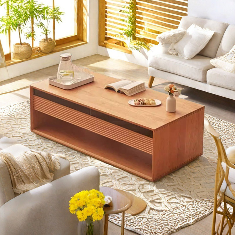 Simple solid wood glass coffee table