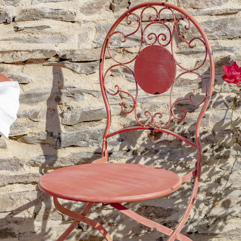 2 - Person Patio Dining Set with Round Table , Cushions Included, Flamingo Pink