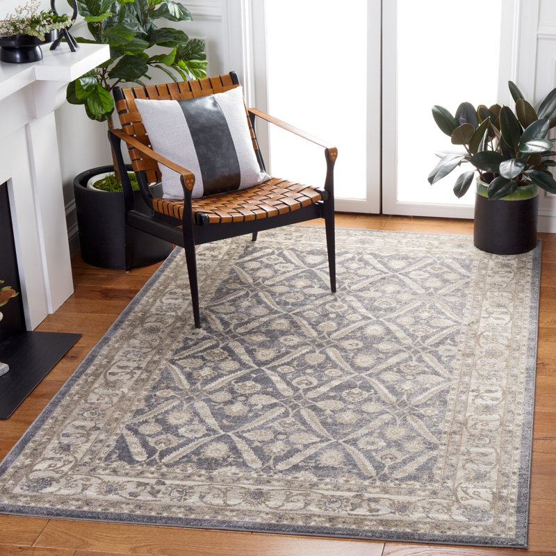Walken Oriental Dark Grey/Beige Area Rug, Rectangle 9' x 12'