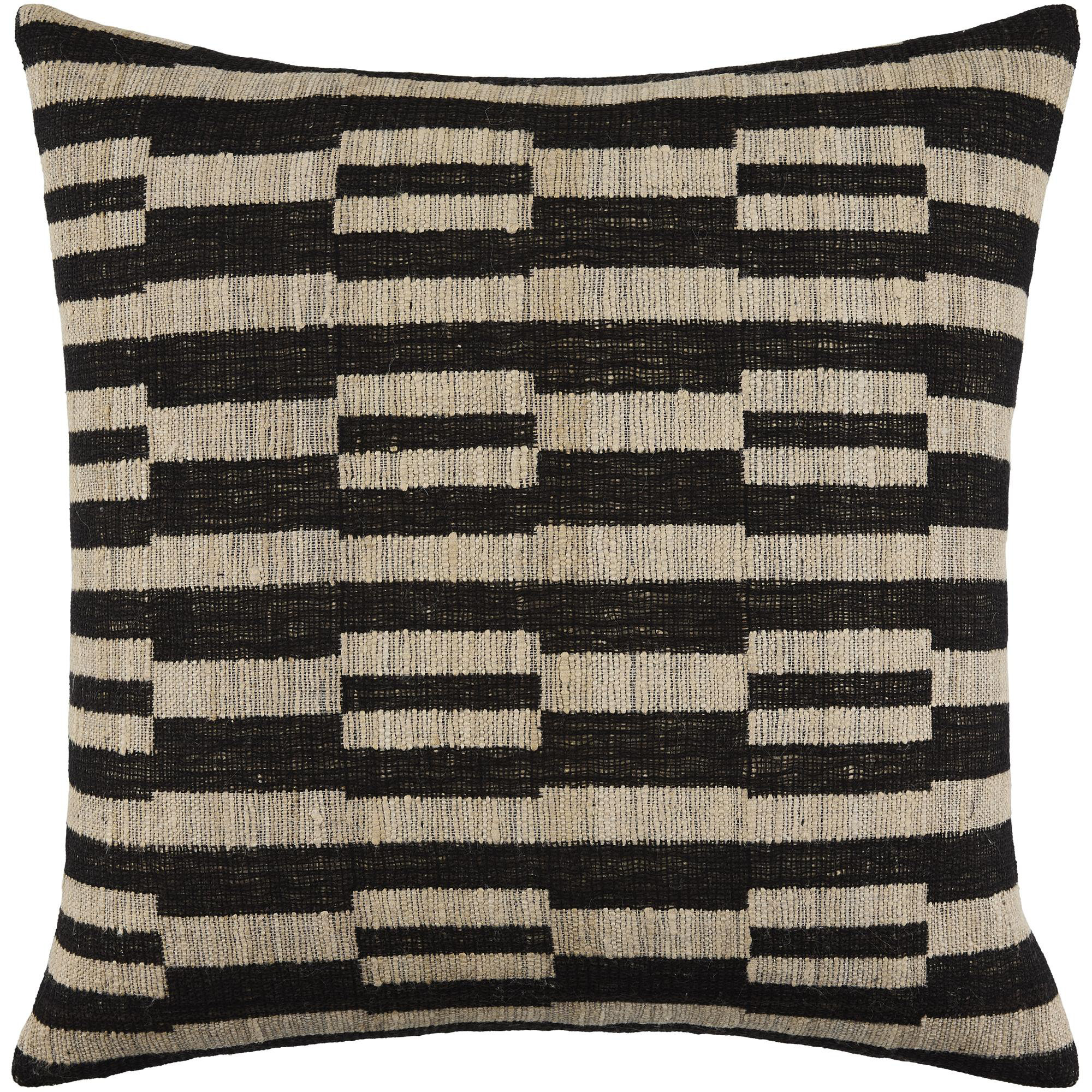 Marzano Accent Pillow, Square 22", Pillow Cover Only - No Insert, Black/Beige