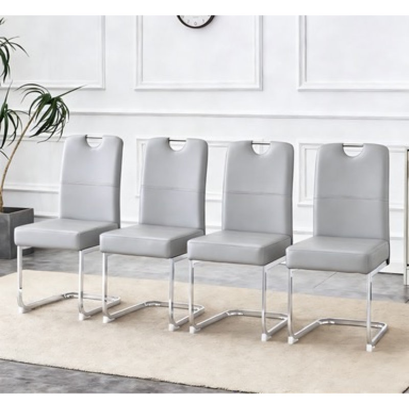 Ergonomic Gray Dining Chairs Set Of 4, Pu Upholstery, Modern Design For Home And Office