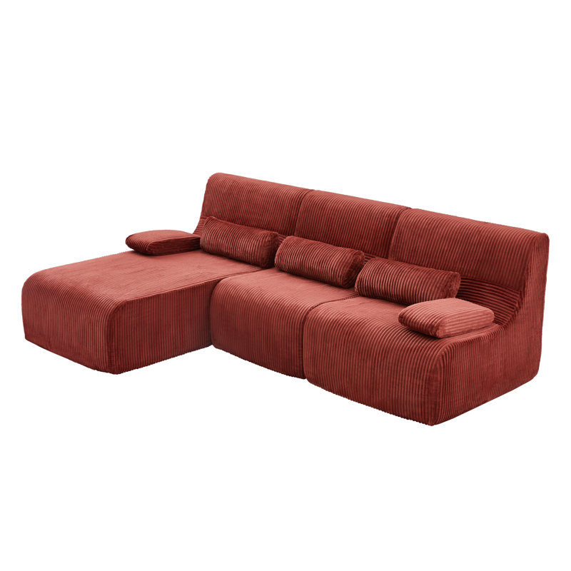 Canapé modulaire moderne de 98 po en L, Red Corduroy, 32.4" H x 98" W x 65.3" D, Red