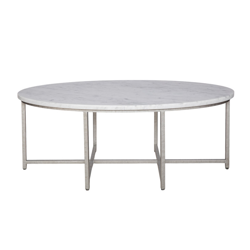 BOSPHORUS LARGE OVAL COFFEE TABLE, 18.5" H x 60" L x 30" W, Royal Silver, Carrera Marble