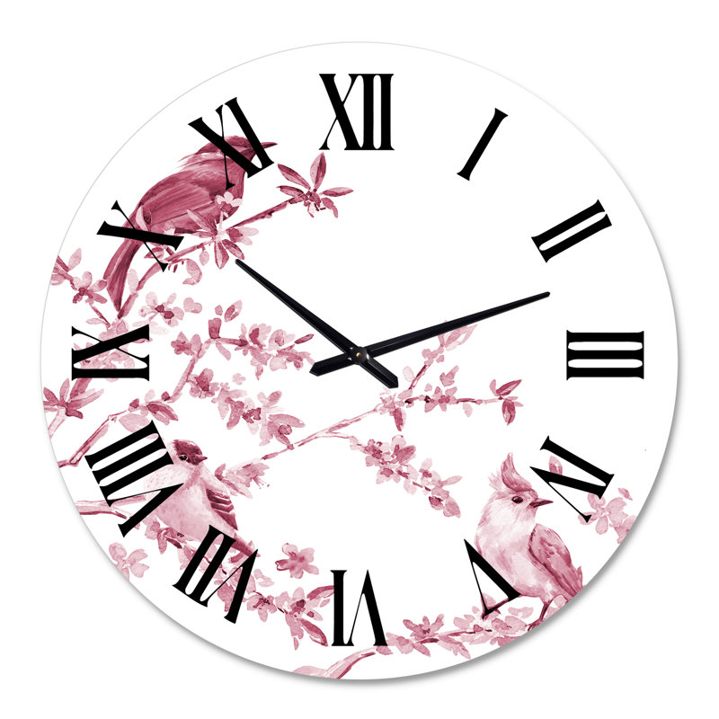Beaux oiseaux roses - horloge murale traditionnelle, Moyenne