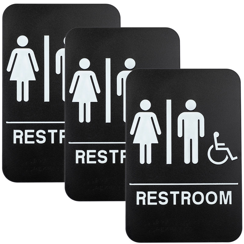 Plastic Restroom Sign: Easy To Mount With Braille (ADA Compliant), Pack Of 3 - EGP-HD-0036