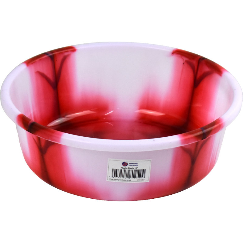 Tie-Dye Colour Plastic Round Wash Basin10", Red, 2.6