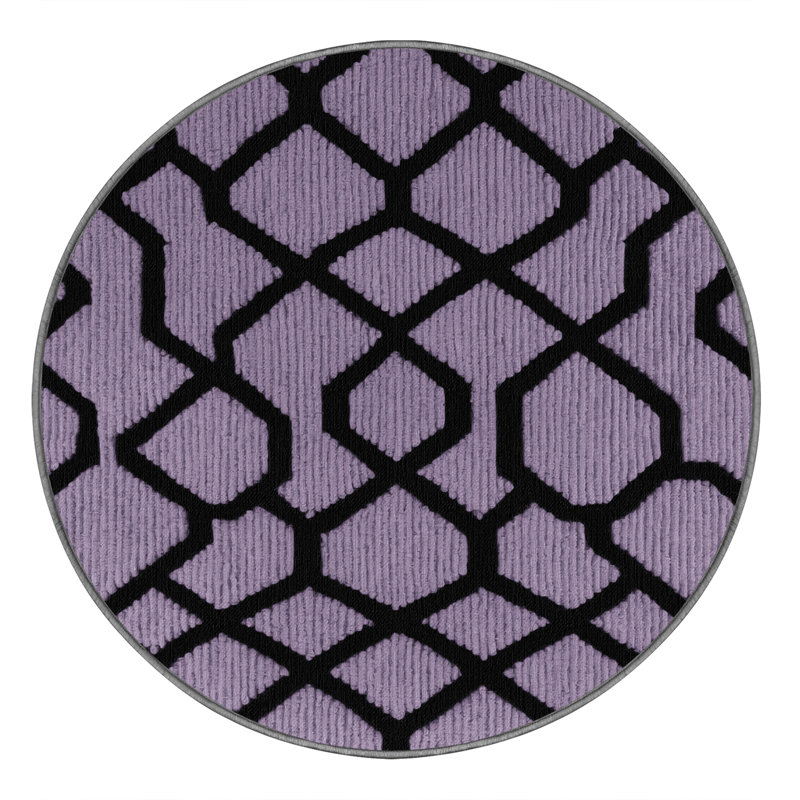 Machine Washable Trellis Pink Area Rug, Round 4'