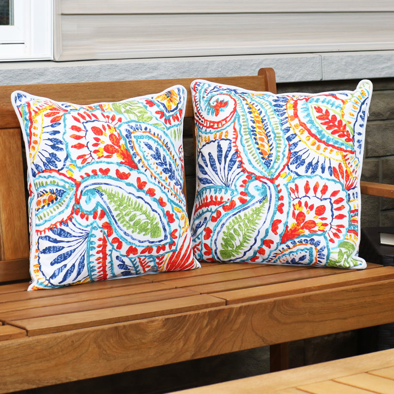 16" Bold Paisley Polyester Square Outdoor Throw Pillows, Set of 2