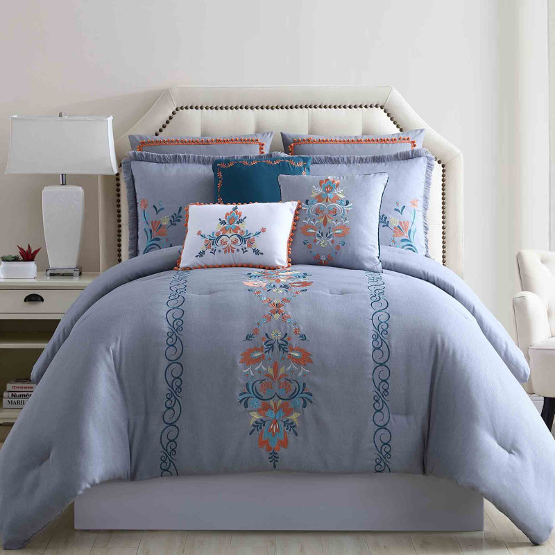 Ensemble d'édredon embelli Frida, Grand + 2 taies décoratives + 3 coussins décorat