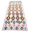 Tapis blanc cassé / rose / mauve unique de 3 pi 1 po x 8 pi 6 po années 1980
