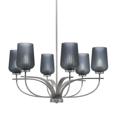 Unia 6 Light, Uplight, Chandelier Shown In Graphite Finish With 5" Smoke Textured Glass