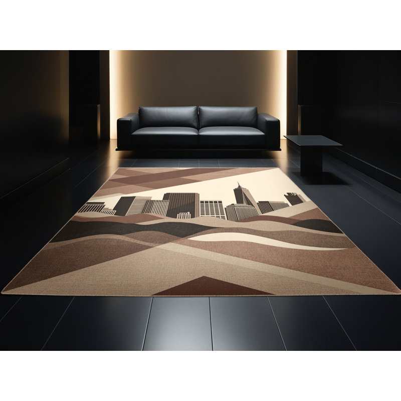 Tapis ovale moderne et contemporain lavable à la machine - brun, 7 x 9