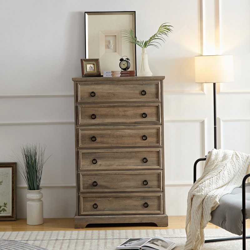 Grande commode de chambre moderne à six tiroirs, Gris délavé