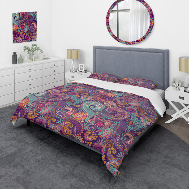 Cachemire floral multicolore - ensemble de housse de couette abstrait - microfibre de polyester