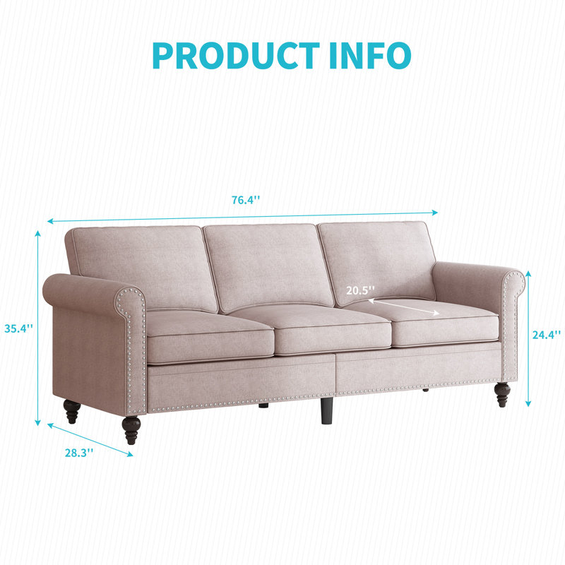 3-Piece Upholstered Sofa Set – Modern Microfabric Couch, Space-Saving Design for Apartments & Small Living Rooms, Beige