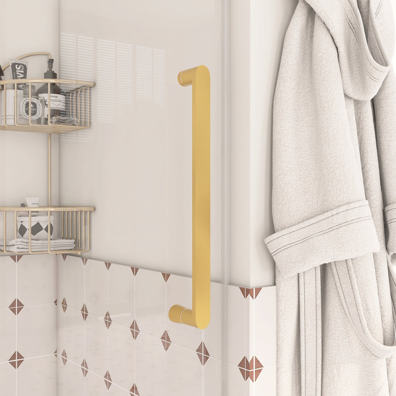 Frameless Single Sliding Shower Door With Tempered Glass, Brushed Gold