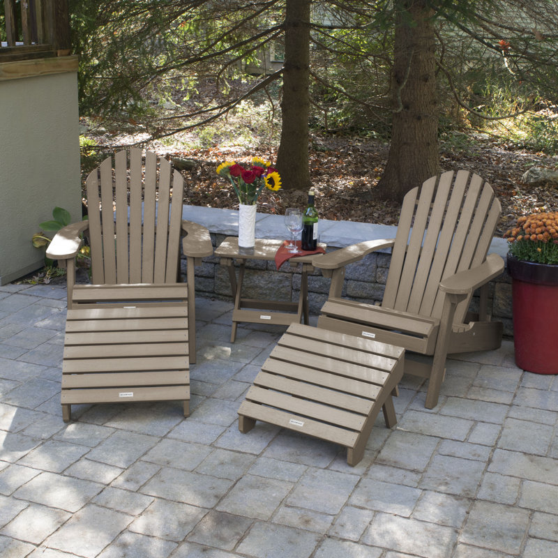Anette Plastic/Resin Folding Adirondack Chair with Ottoman/Table, Woodland Brown