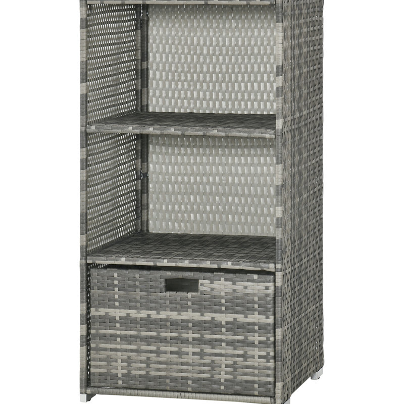 Panier de rangement pour accessoires de piscine - plastique PE imperméable, 2 tablettes, 1 tiroir, support de rangement pour articles de spa et de spa gris