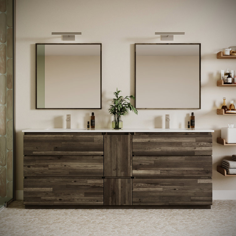 Fresca Formosa 84" Freestanding Double Sink Bathroom Vanity Set with Top, Sink and Mirrors - Faucets Not Included