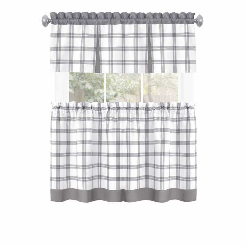 Rideau de cuisine à carreaux sur mesure 58 po, L 36 po x L 58 po, Gris