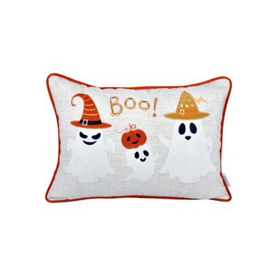 Halloween Boo Ghost Pillow – Embroidered 14x20 Fall Accent with Insert & Cover