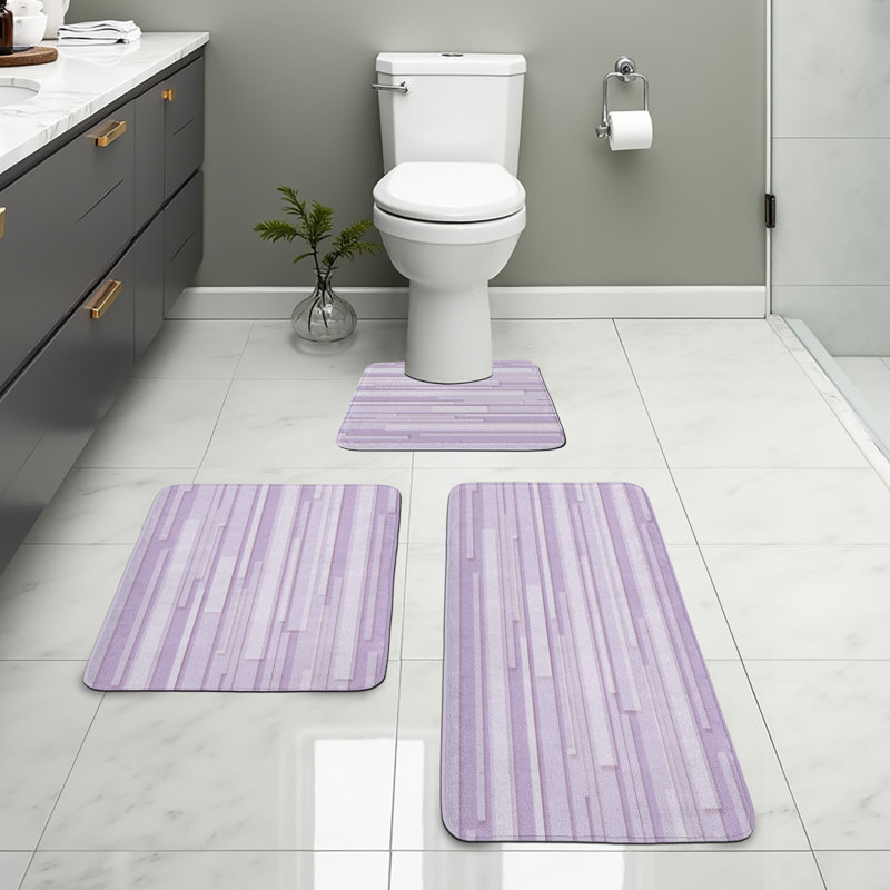  Ensemble de tapis de salle de bain contemporain 3 pièces en forme de U et de tapis rectangulaires lavande lilas