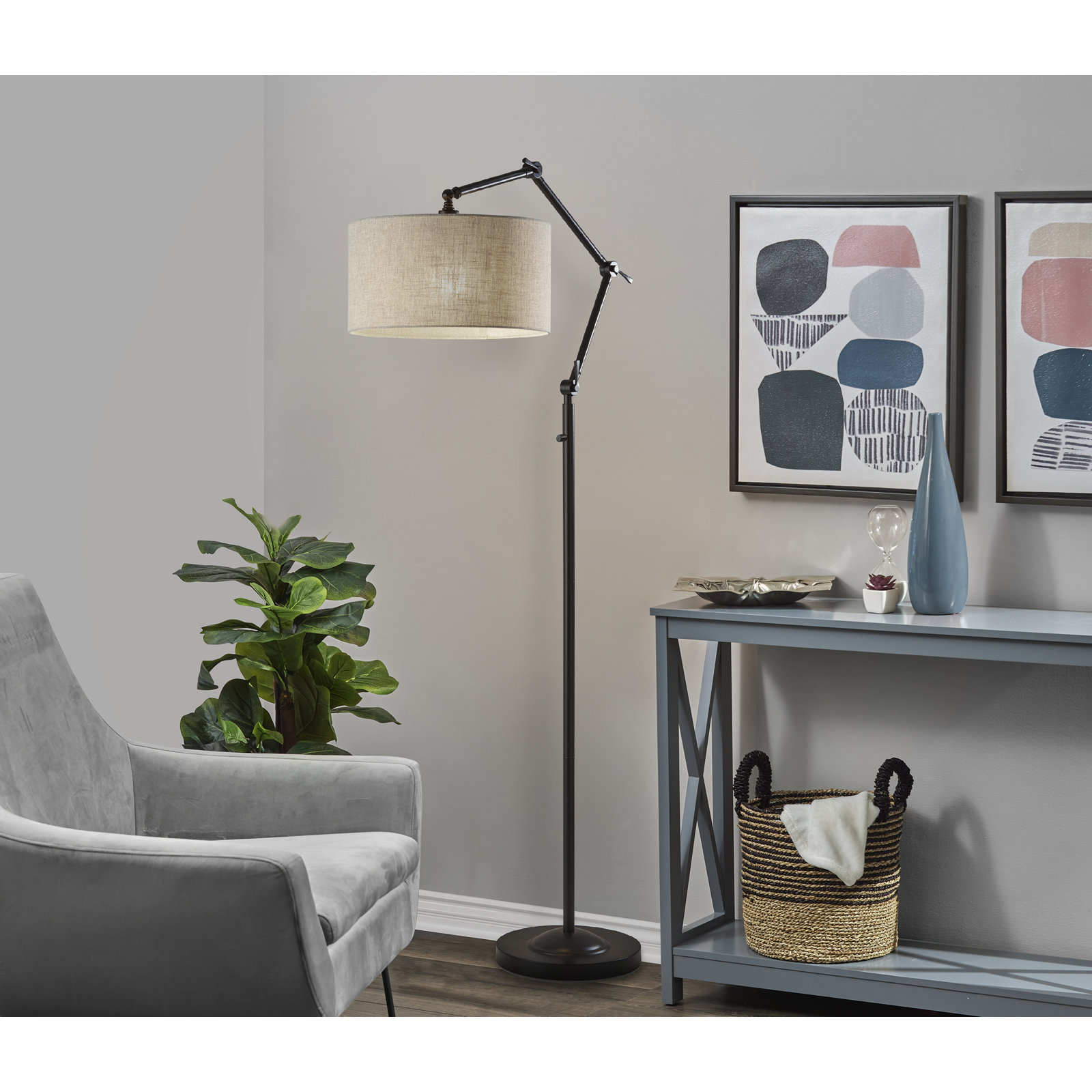 77'' Dimmable Swing Arm Floor Lamp, Black
