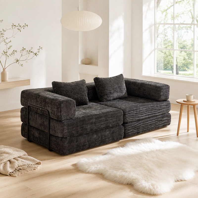 Canapé-lit convertible à compression avec cadre de forme fixe, canapé modulaire désossé, aucun assemblage requis, idéal pour une utilisation multi-occasions