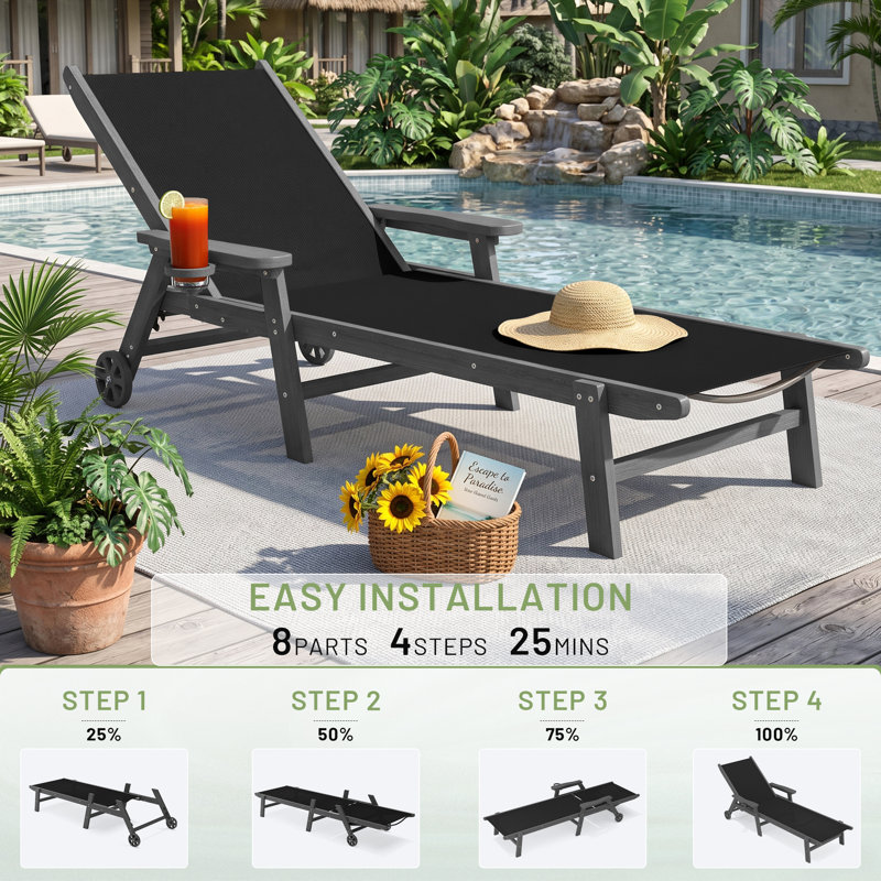 Chaise longue inclinable en PEHD, Black, 2