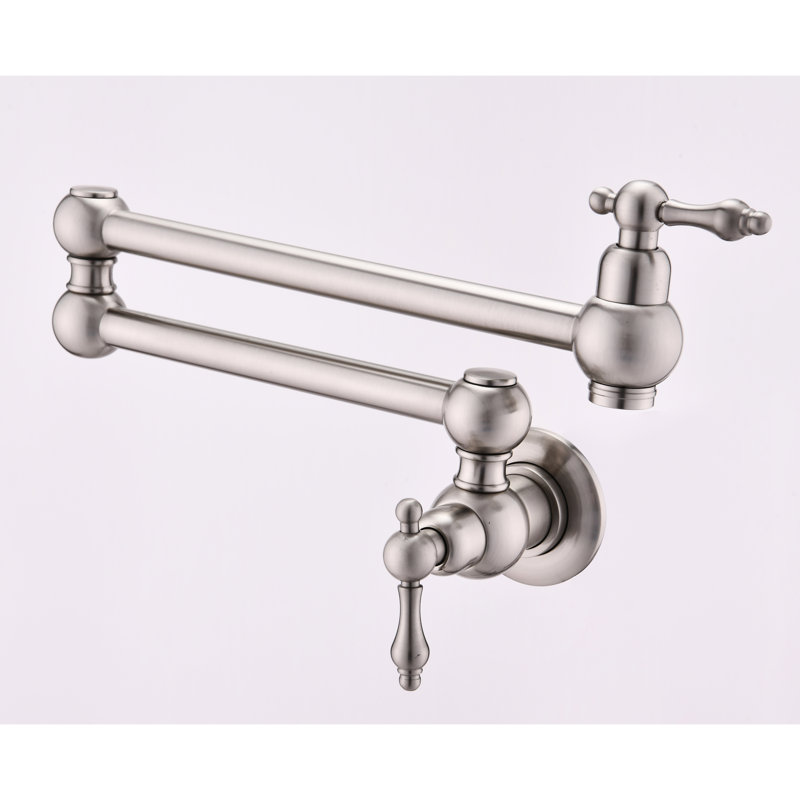 Pot Filler Faucet Wall Mount Brushed Nickel, Double Handles An Even And Consistent Water Flow, Corrosion Treatment, Quiet Splash- Output System Nickel Mount, Arm Increases Practicality, Spillage,