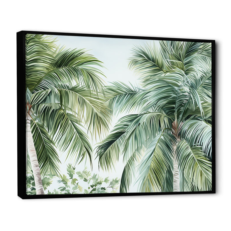 Palmiers sur la plage, impression sur toile, H 12 po x l 20 po x P 1 po, Cadre flottant noir