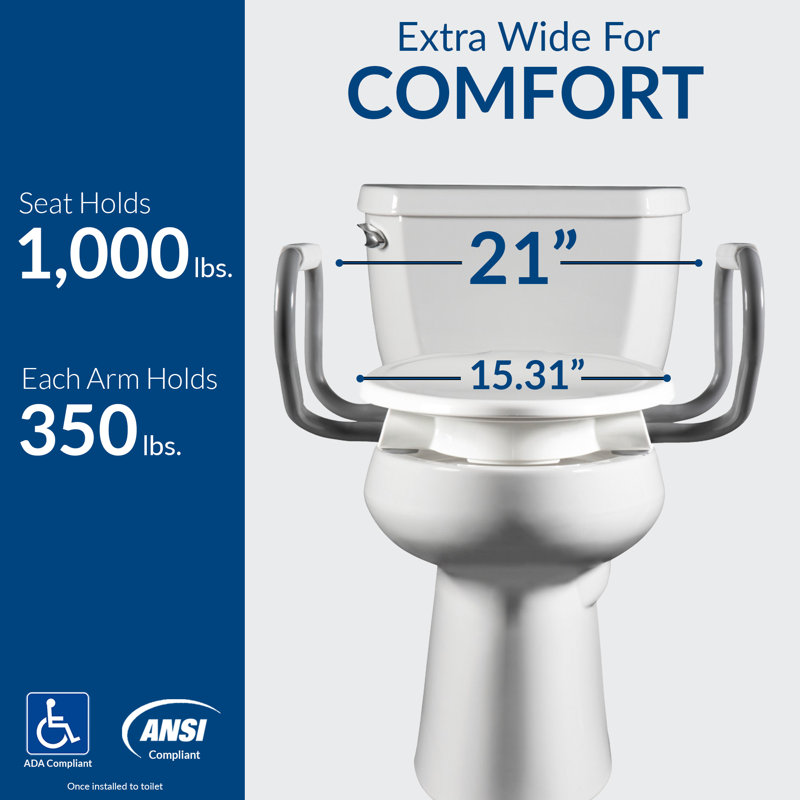 Assurance 3" Raised Toilet Seat with Handles, Clean Shield Guard, Secure Hinges, Round, White