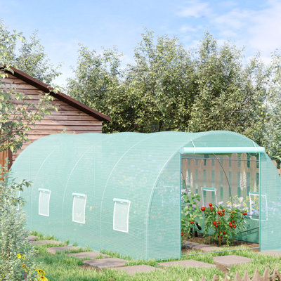 Serre de jardin 20 pi x 10 pi 7 pi, cadre en acier, 8 fenêtres, ensemble de serre sans cadre, avec cadre et délice