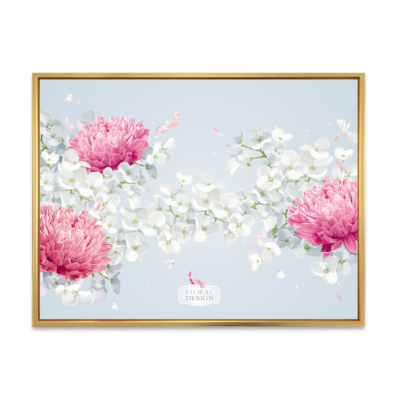 «Chrysanthemums And Apple Blossom», reproduction encadrée sur toile, H 16 po x l 32 po x p 1 po, Or
