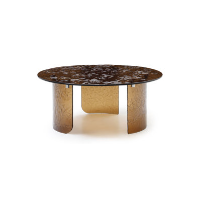  Table basse 35 po ronde en verre bronze - plateau en verre moderne