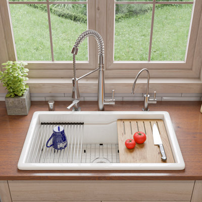 Évier de cuisine encastré et encastré en argile réfractaire simple 32 po x 19 po ALFI Brand ABFS3219SUD-W