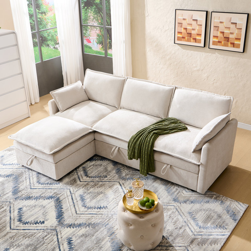 Canapés modulaires de 88,98 po pour le salon, canapé modulaire Cloud avec grand rangement, canapé modulaire en L avec repose-pieds, canapé en chenille 4 places avec coussin