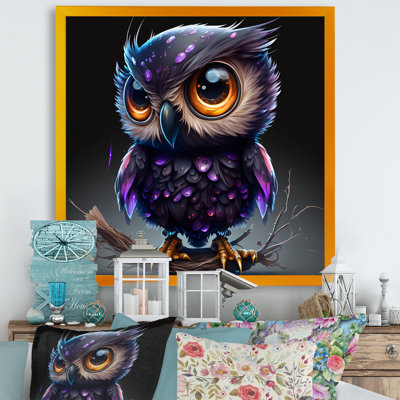 «Zain Cute Little Purple Owl On A Branch I», reproduction sur toile
