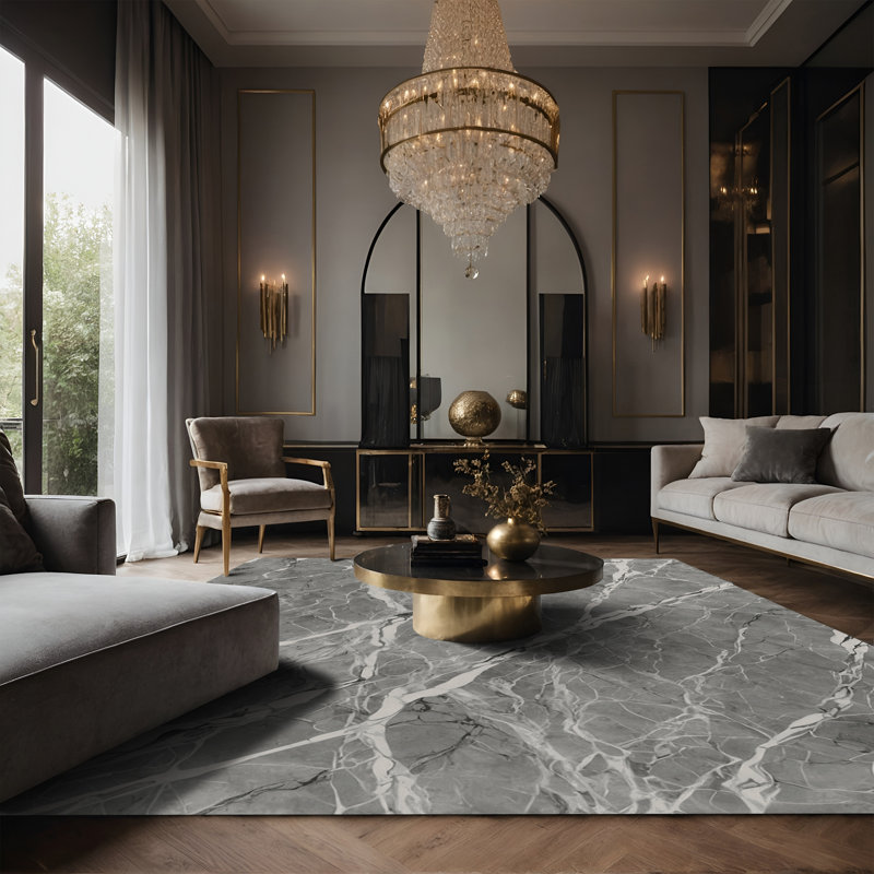 Tapis gris soyeux et moelleux, Rectangle 7 pi x 10 pi