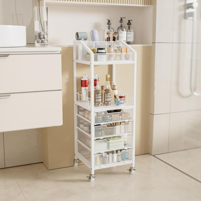 Rolling Makeup Organizer Cart - 4 Drawers Vanity Organizer For Cosmetics, Skincare And Hair Tools