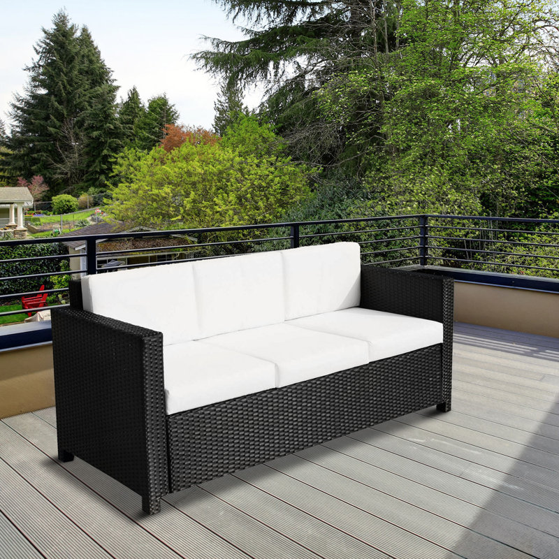 Cybele 185cm Wide Straight Metal Patio Sofa with Cushions, Black