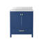 Meuble-lavabo autoportant de 30 pouces avec cadre en bois massif bleu, lavabo, tiroirs à fermeture en douceur