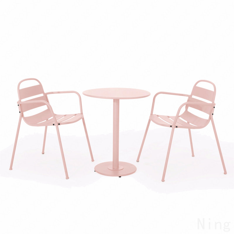 3-Piece Metal Outdoor Bistro Patio Set - Matte Light Pink , Light Pink