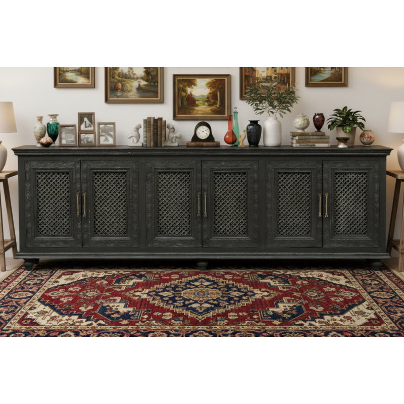 6-door Carved Solid Wood Sideboard, Black