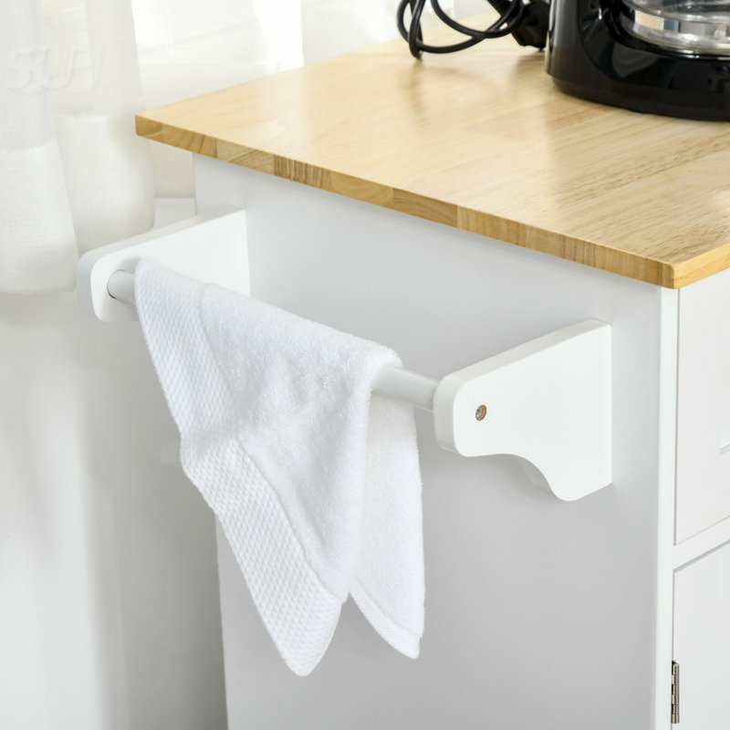 Îlot de cuisine mobile avec rangement, plateau en bois, tiroirs et armoires pour une fonctionnalité et un style améliorés