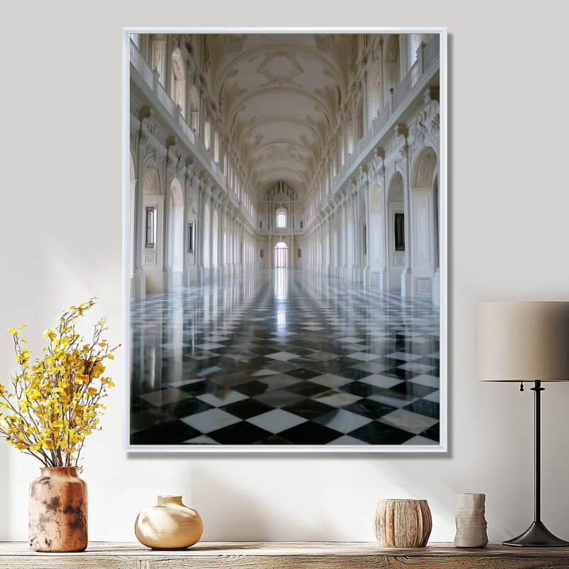 «Grand Hall At The Palace At Sintra Hyde», art mural sur toile, paysage urbain blanc, H 44 po x l 34 po, Cadre flottant